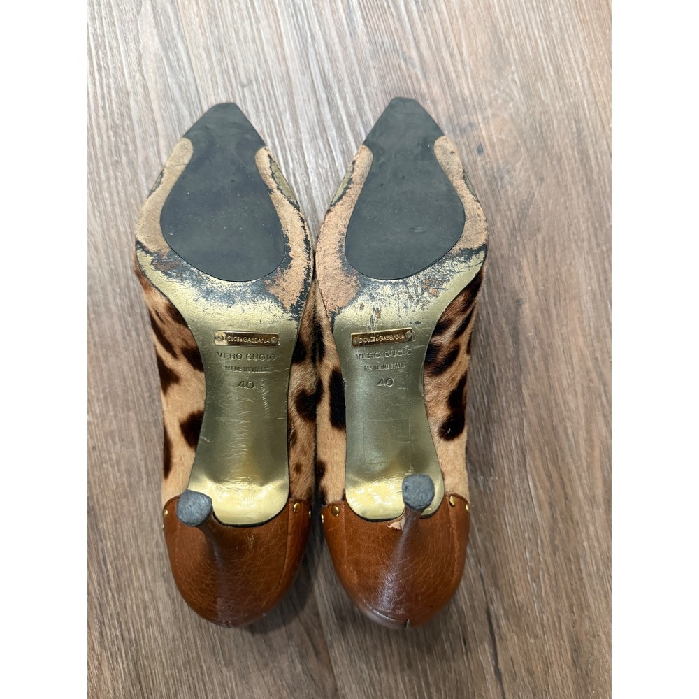 Dolce & Gabbana Leopard Pony Hair Studded Pointed Toe Pumps Brown Leather 40 - Picture 9 of 12